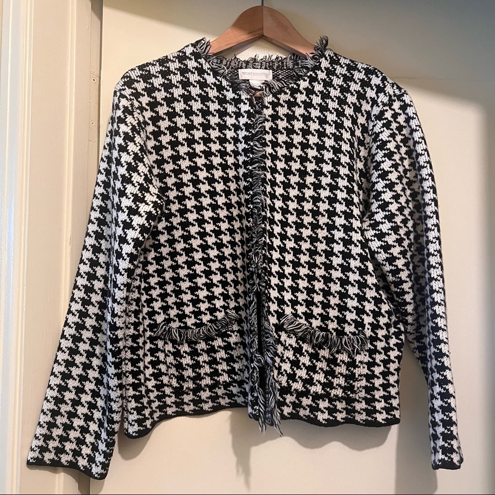 Worthington Houndstooth Knit Cardigan Jacket